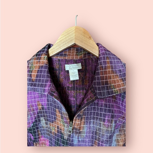 Christopher Banks colorful zip up jacket, quilt like texture. - Picture 6 of 9